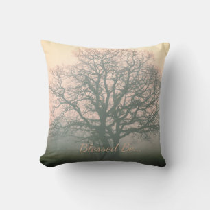 Gray / Pink Blessed Be Winter Oak Throw Pillow