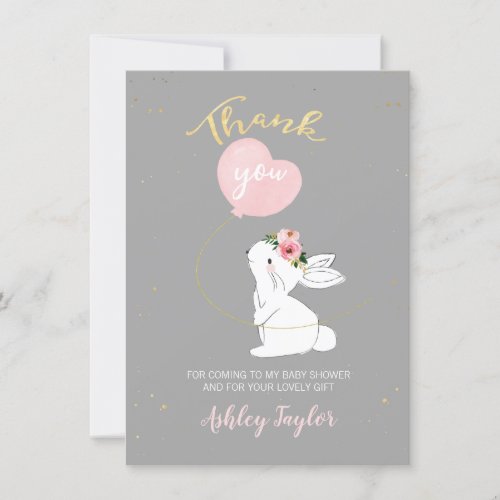 Gray Pink Bunny Thank You Card