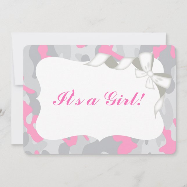 Gray Pink Camo Baby Shower Invitation Invite (Front)