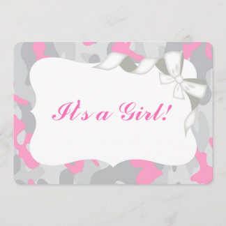 Gray Pink Camo Baby Shower Invitation Invite