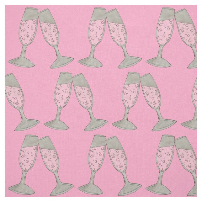 Gray Pink Champagne Glass Wedding Bridal Shower Fabric (Swatch)