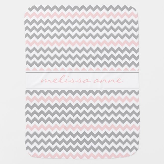 Gray Pink Chevron Baby Blanket (Front)
