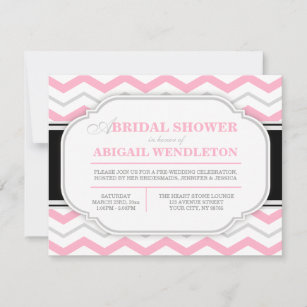 Gray & Pink Chevron Bridal Shower Invitations