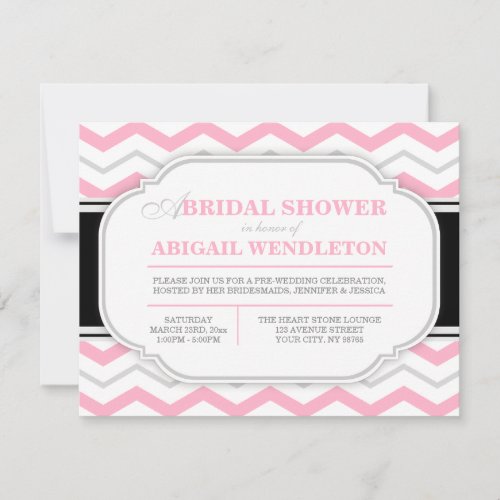 Gray &amp; Pink Chevron Bridal Shower Invitations