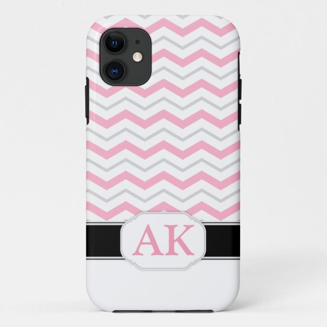 Gray & Pink Chevron Monogram iPhone 5 Case (Back)