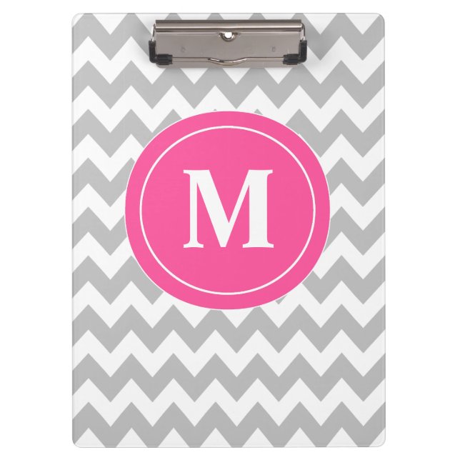 Gray Pink Chevron Personalized Clipboard (Front)