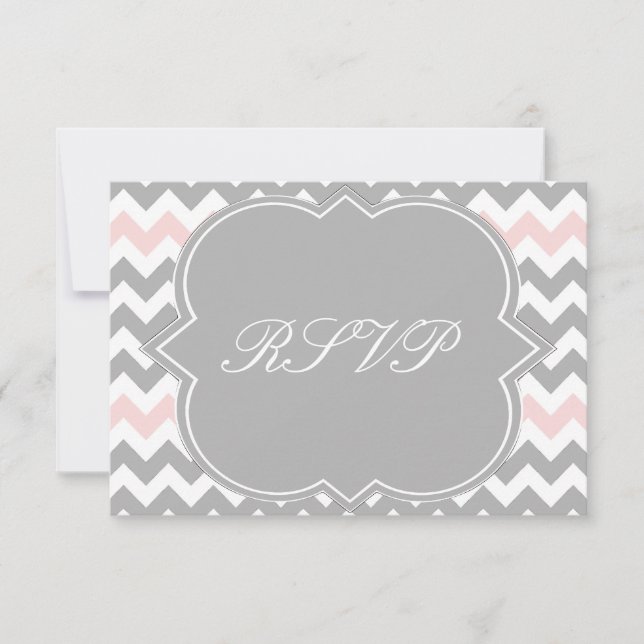 Gray Pink Chevron RSVP Card (Front)