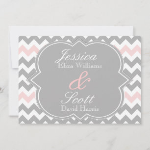Gray Pink Chevron Wedding Invitation
