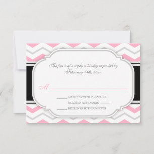 Gray & Pink Chevron Wedding Reception RSVP Cards