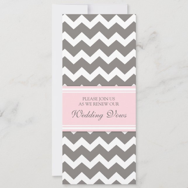 Gray Pink Chevron Wedding Vow Renewal Invitation (Front)