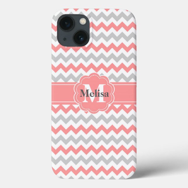 Gray pink chevron zigzag monogram pattern Case-Mate iPhone case (Back)
