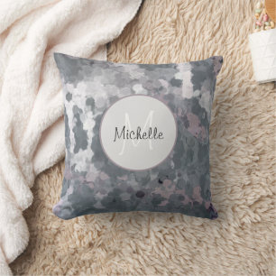 Gray Pink Circles Modern Trendy Monogram Throw Pillow