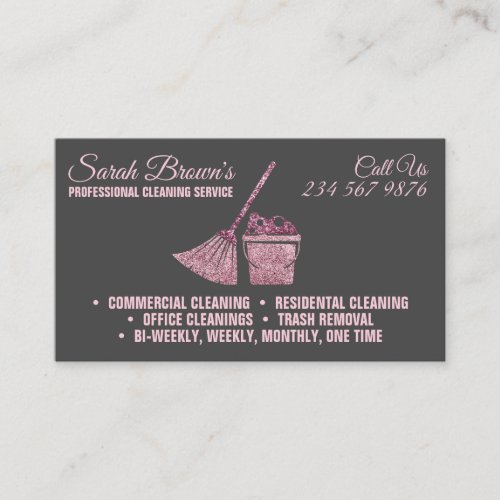 Gray Pink Cleaning Service Maid Janitorial sparkle Business Card