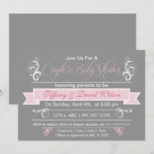 gray pink Couple's Baby shower Invitation