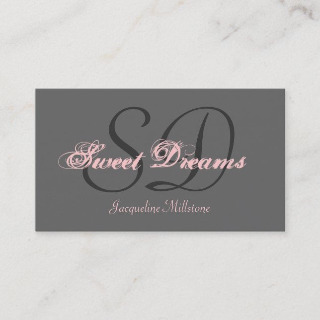Gray & Pink Customizable Monogram Business Card (Front)