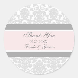 Gray Pink Damask Thank You Wedding Favor Tags