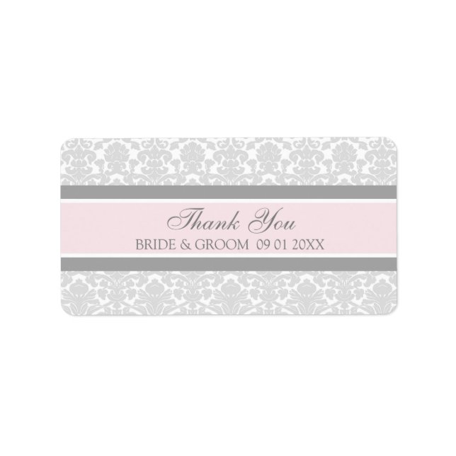 Gray Pink Damask Wedding Labels (Front)