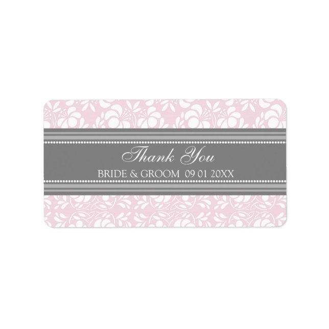 Gray Pink Damask Wedding Labels (Front)