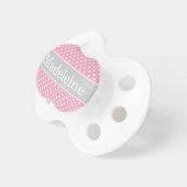 Gray Pink Dots Baby Girl Custom Monogram Pacifier (Front Right)