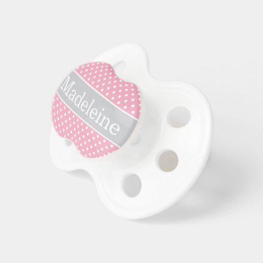 Gray Pink Dots Baby Girl Custom Monogram Pacifier (Front Right)