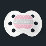 Gray Pink Dots Baby Girl Custom Monogram Pacifier<br><div class="desc">Personalize the custom text of this stylish polka dot patterned pacifier with baby first name. Makes a great baby shower or gift for a new mother! Colors: pink,  white and gray - perfect for a baby girl!</div>
