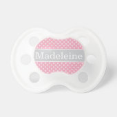 Gray Pink Dots Baby Girl Custom Monogram Pacifier (Front)
