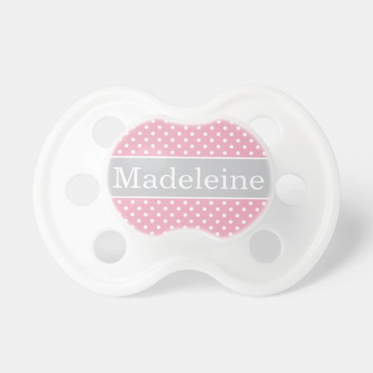 Gray Pink Dots Baby Girl Custom Monogram Pacifier (Front)
