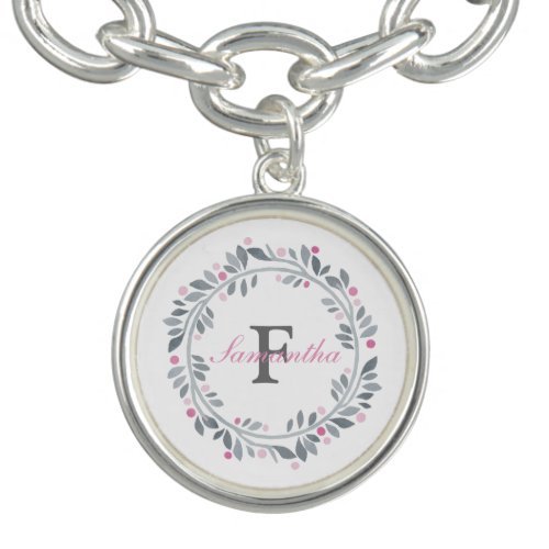 Gray Pink Floral Double Monogram Elegant   Bracelet