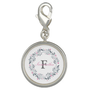 Gray Pink Floral Double Monogram Elegant Charm