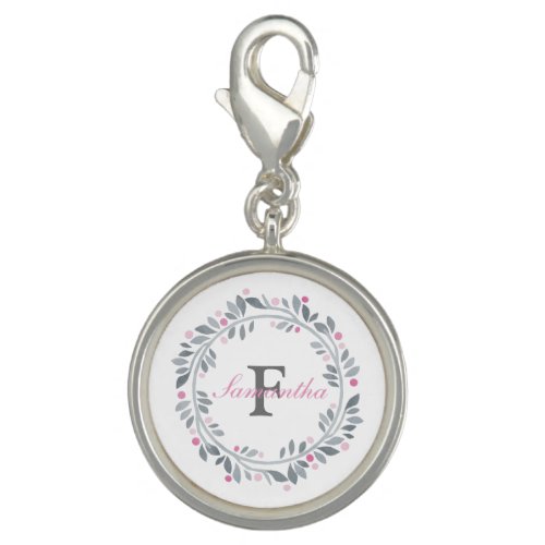 Gray Pink Floral Double Monogram Elegant   Charm
