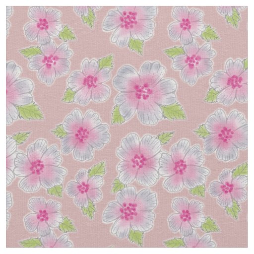 Gray Pink Floral under peach Background Fabric