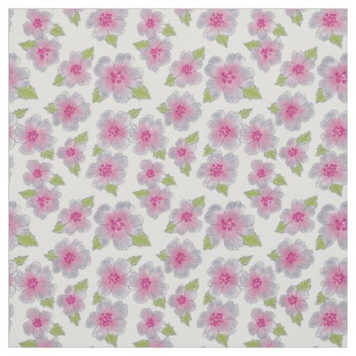 Gray Pink Floral with White Background Fabric