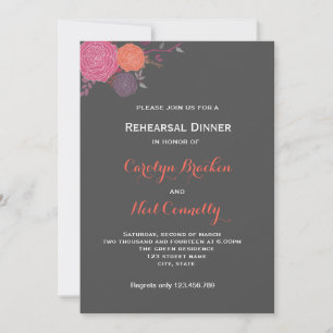 Gray Pink Flowers Romantic Rehearsal Dinner Card