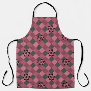 Gray pink geometric checkered pattern with flowers apron