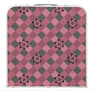 Gray pink geometric checkered pattern with flowers beer pong table