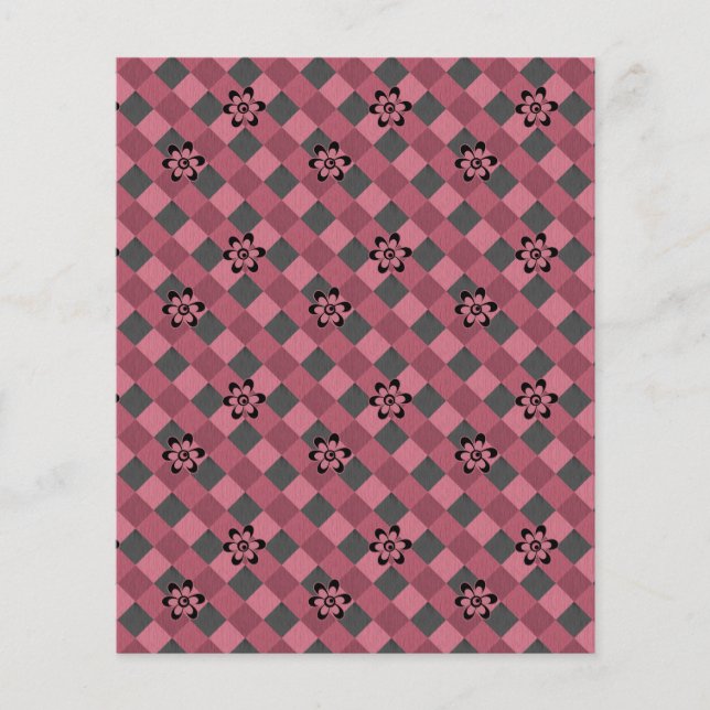 Gray pink geometric checkered pattern with flowers flyer (Front)