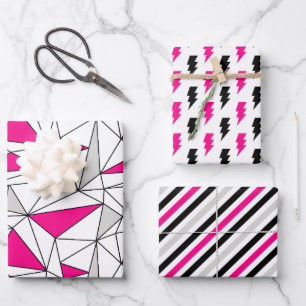 Gray Pink Geometry Flash Stripes Wrapping Paper Sheets