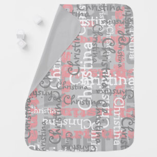 Gray Pink Girls Allover Name Collage Personalized Baby Blanket