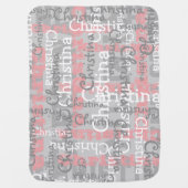 Gray Pink Girls Allover Name Collage Personalized Baby Blanket (Front)