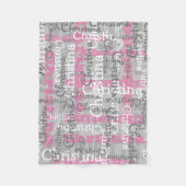 Gray Pink Girls Allover Name Collage Personalized Fleece Blanket (Front)