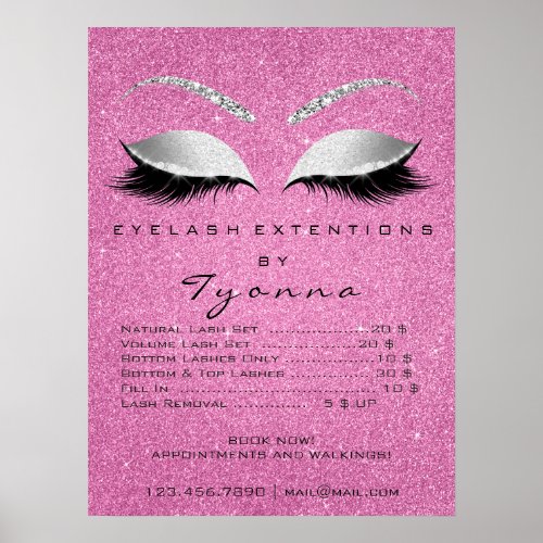 Gray Pink Gold Makeup Artist Lashes Price List Poster