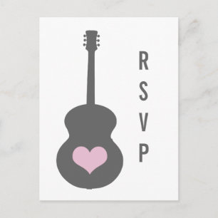 Gray/Pink Guitar Heart RSVP Postcard