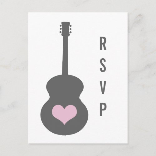 GrayPink Guitar Heart RSVP Postcard