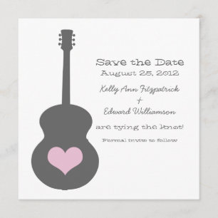 Gray/Pink Guitar Heart Save the Date Invite