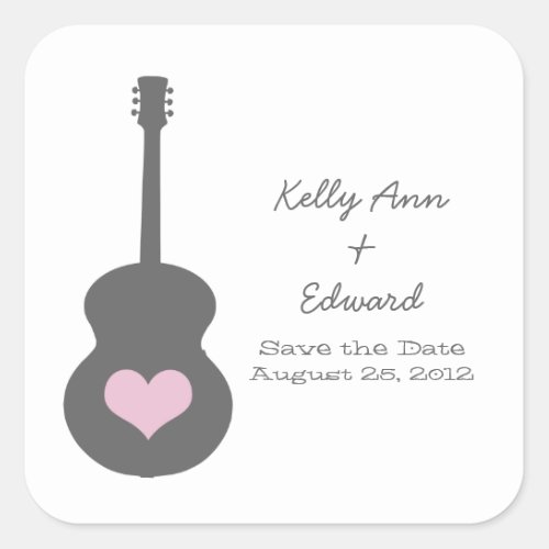 GrayPink Guitar Heart Save the Date Stickers