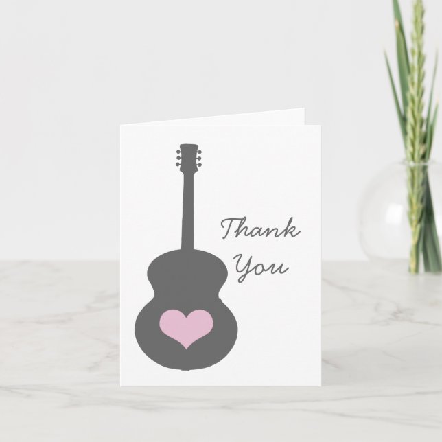 Gray/Pink Guitar Heart Thank You Card (Front)