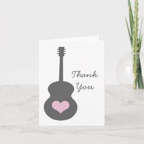 GrayPink Guitar Heart Thank You Card