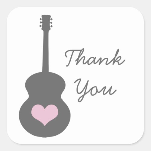 GrayPink Guitar Heart Thank You Stickers