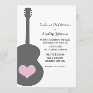 Gray/Pink Guitar Heart Wedding Invite