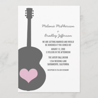 Gray/Pink Guitar Heart Wedding Invite